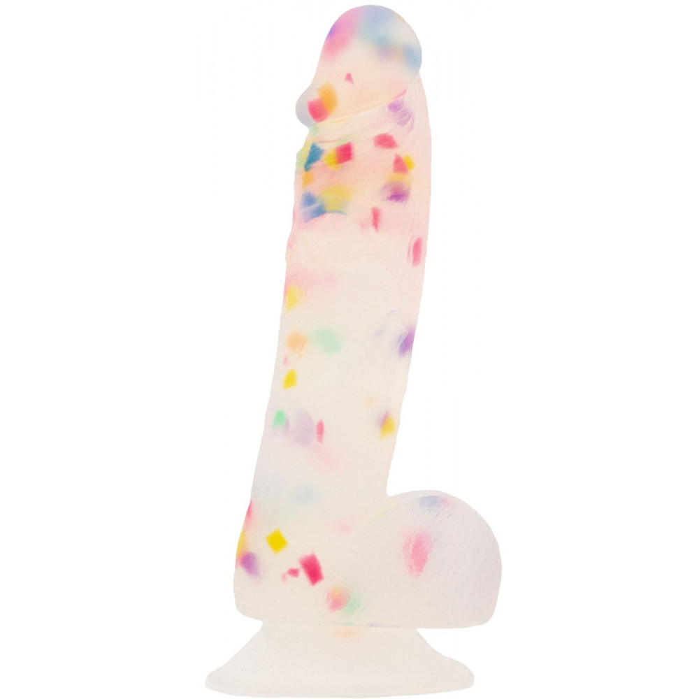 Фаллоимитаторы на присоске, двойные - Фаллоимитатор с конфетти ADDICTION - PARTY MARTY 7.5″ - FROST & CONFETTI, 19 см, силикон