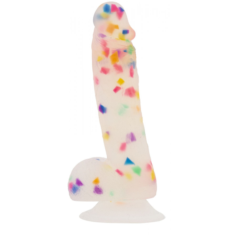 Фаллоимитаторы на присоске, двойные - Фаллоимитатор с конфетти ADDICTION - PARTY MARTY 7.5″ - FROST & CONFETTI, 19 см, силикон 7