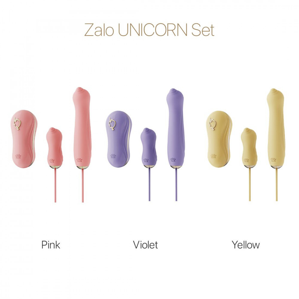 Наборы вибраторов - Набор 3в1 Zalo — UNICORN Set Yellow, виброяйцо, пульсатор, вакуумный стимулятор 1