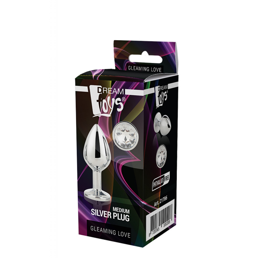 Анальная пробка со стразом - DT21786 Анальная пробка с камнем GLEAMING LOVE SILVER PLUG MEDIUM 3
