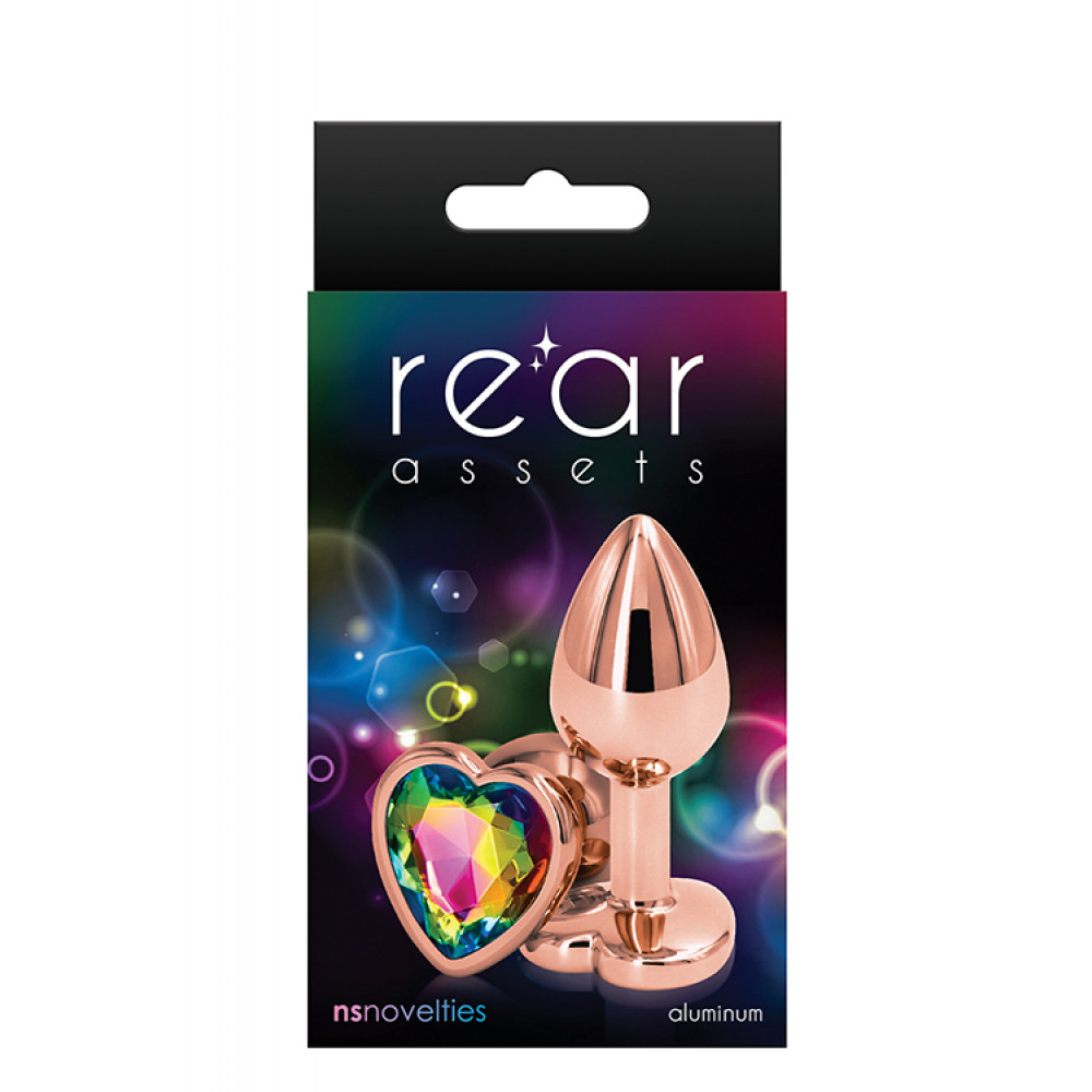 Анальная пробка со стразом - Анальная пробка REAR ASSETS ROSE GOLD HEART RAINBOW, S 1