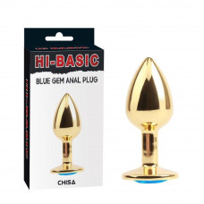 Анальная пробка с голубым камнем Chisa Hi-Basic, золотистая