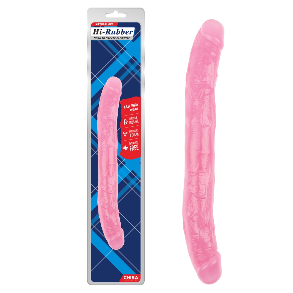 Фаллоимитатор - Фаллоимитатор двухсторонний розовый Chisa Hi-Rubber 32,5 см *3,5 см