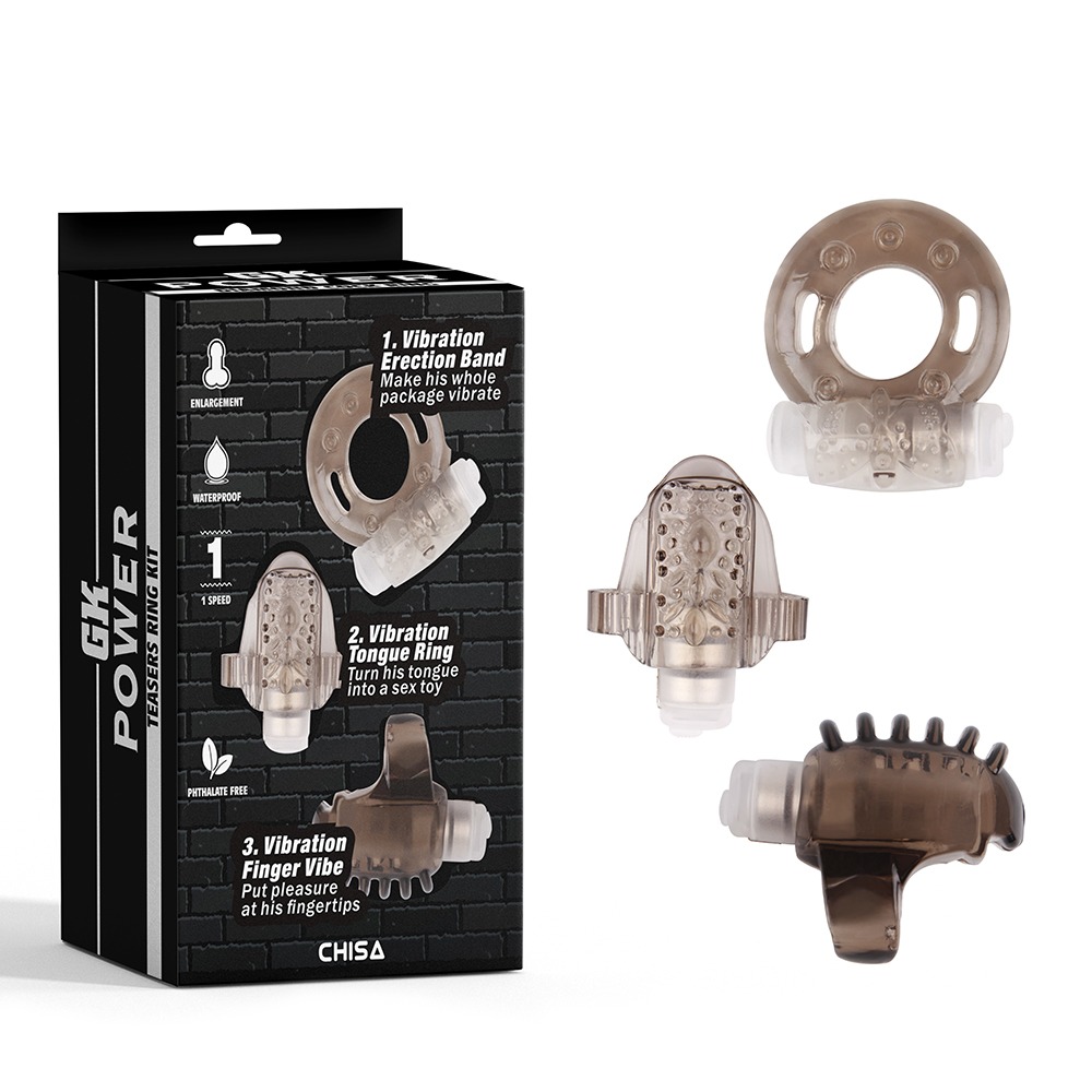 Секс игрушки - Набор колец с вибрацией: на язык, палец и член Chisa GK Power Grey, серый