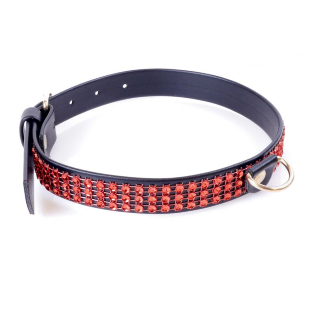 Электростимуляторы - Ошейник из искуственной кожи с кристаллами Fetish Boss Series - Collar with crystals Red, BS3300108 3