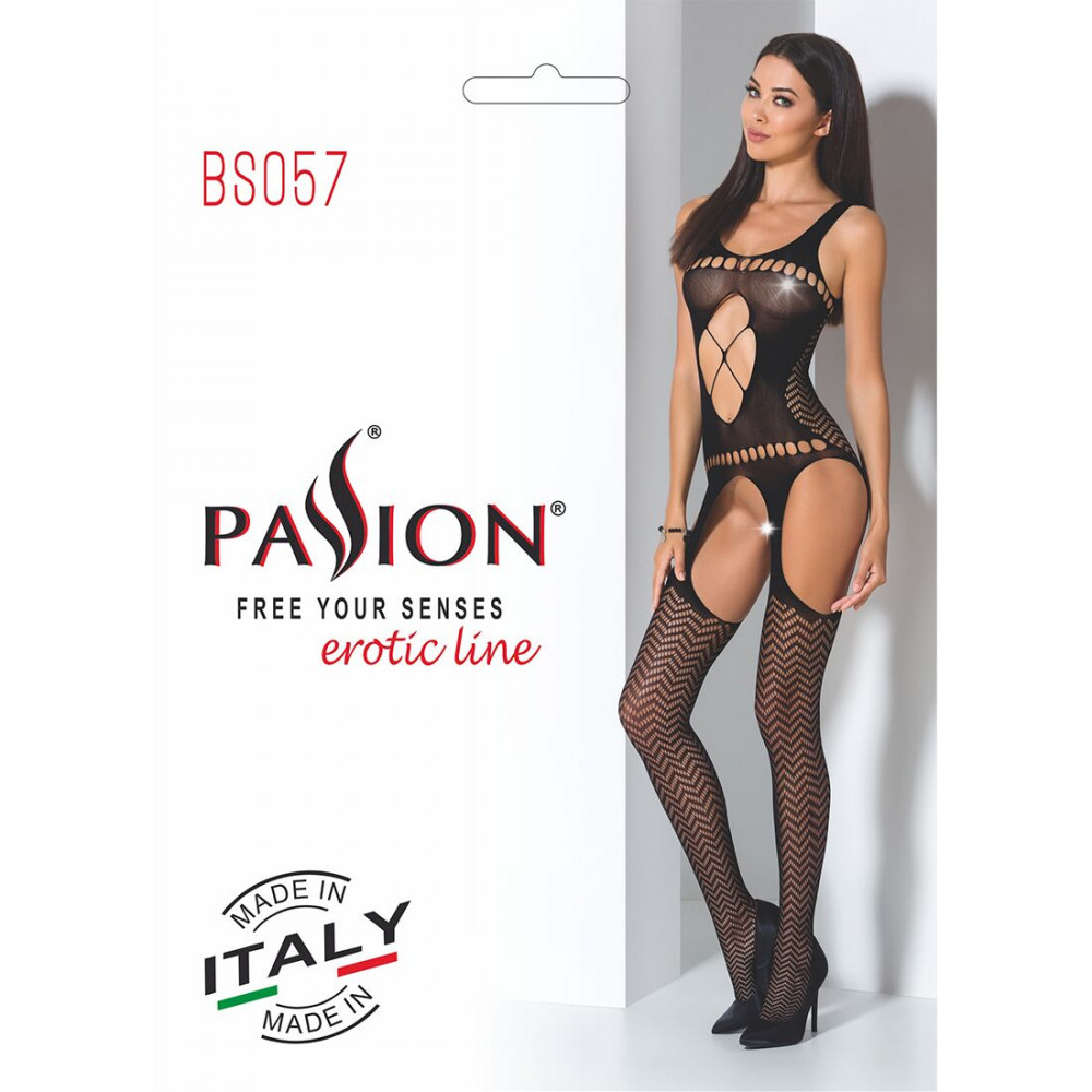 Бодистокинг - Бодистокинг Passion BS057 black, комбинезон, имитация чулок и пояса 2
