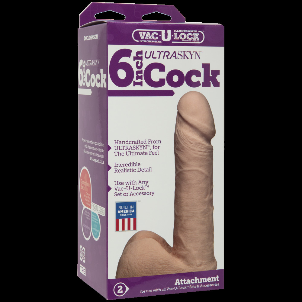 Фаллоимитаторы на присоске, двойные - Фаллоимитатор Doc Johnson Vac-U-Lock - 6 Inch ULTRASKYN Cock White, диаметр 4,3см 1