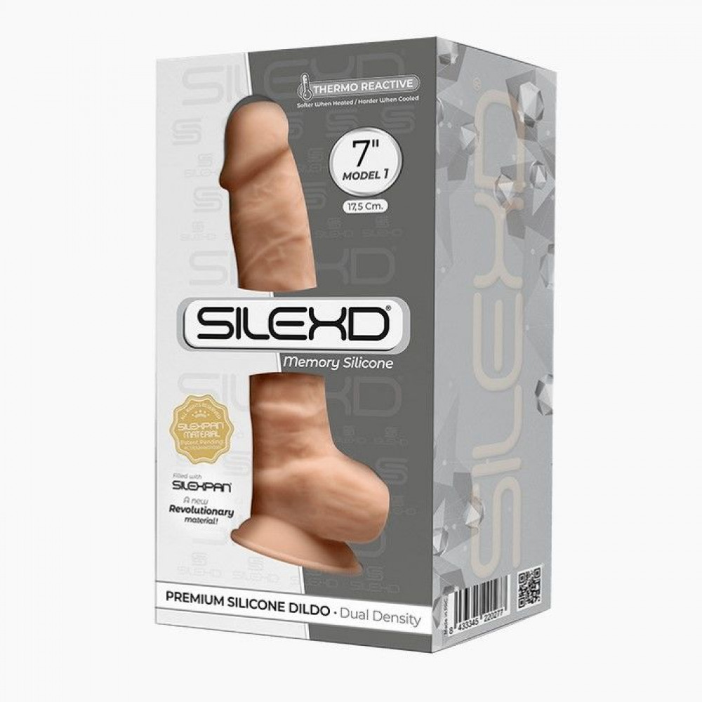 Фаллоимитаторы на присоске, двойные - Фаллоимитатор SilexD Johnny Flesh (MODEL 1 size 7in), двухслойный, силикон +Silexpan, диаметр 3,8см 1