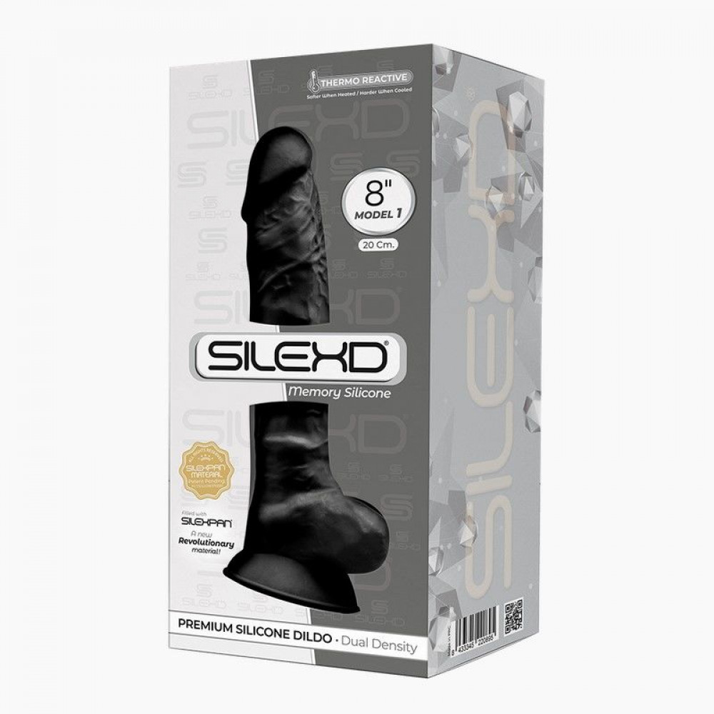 Фаллоимитаторы на присоске, двойные - Фаллоимитатор SilexD Vetus Black (MODEL 1 size 8in), двухслойный, силикон+Silexpan, диаметр 4,2см 1