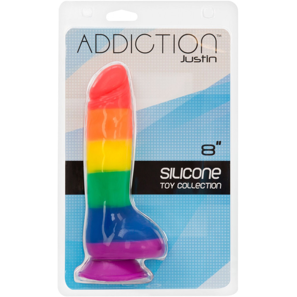 Фаллоимитаторы на присоске, двойные - Радужный фаллоимитатор ADDICTION - JUSTIN - 8