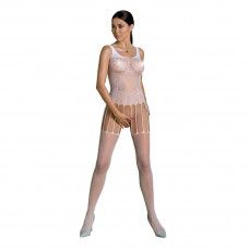 Бодистокинг Passion ECO BS001 One Size white, с доступом, имитация подвязок, флористический декор