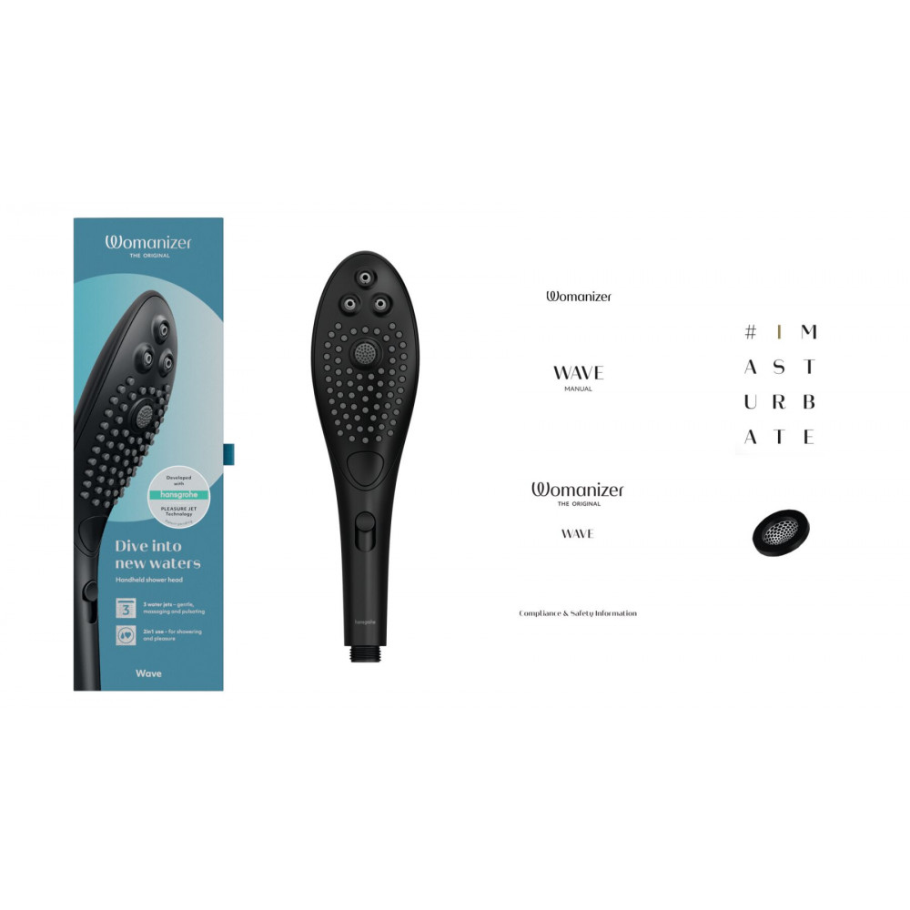 Вибромассажеры - Насадка-стимулятор для душа 2в1 Womanizer Wave Black, массажер для интимных зон 8