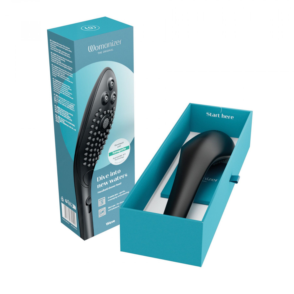 Вибромассажеры - Насадка-стимулятор для душа 2в1 Womanizer Wave Black, массажер для интимных зон 7
