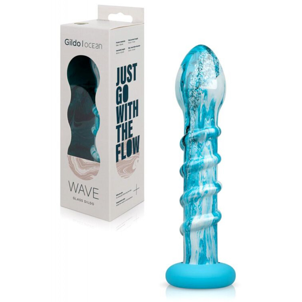 Дилдо - Стеклянный дилдо Gildo Ocean Wave, с силиконовым основанием 1
