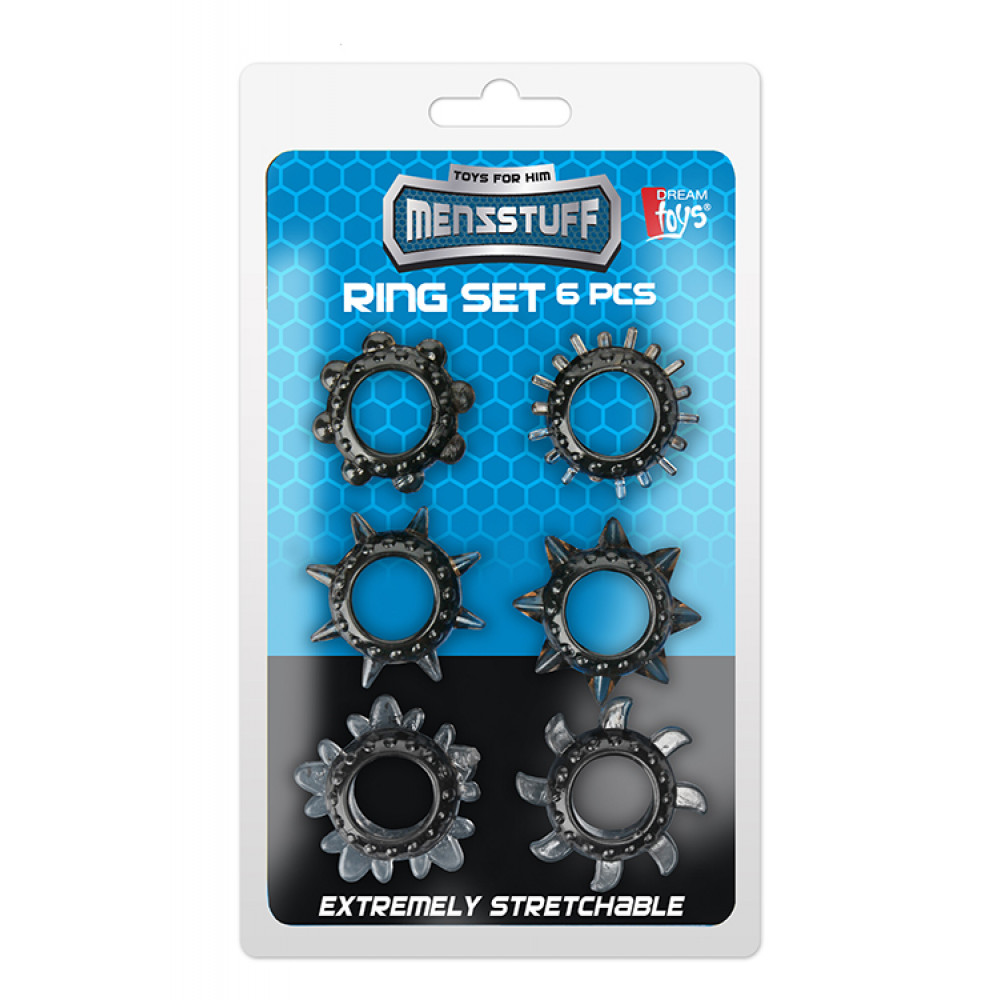 Эрекционное кольцо - Набор колец MENZSTUFF 6PC STRECHEABLE RING SET 1