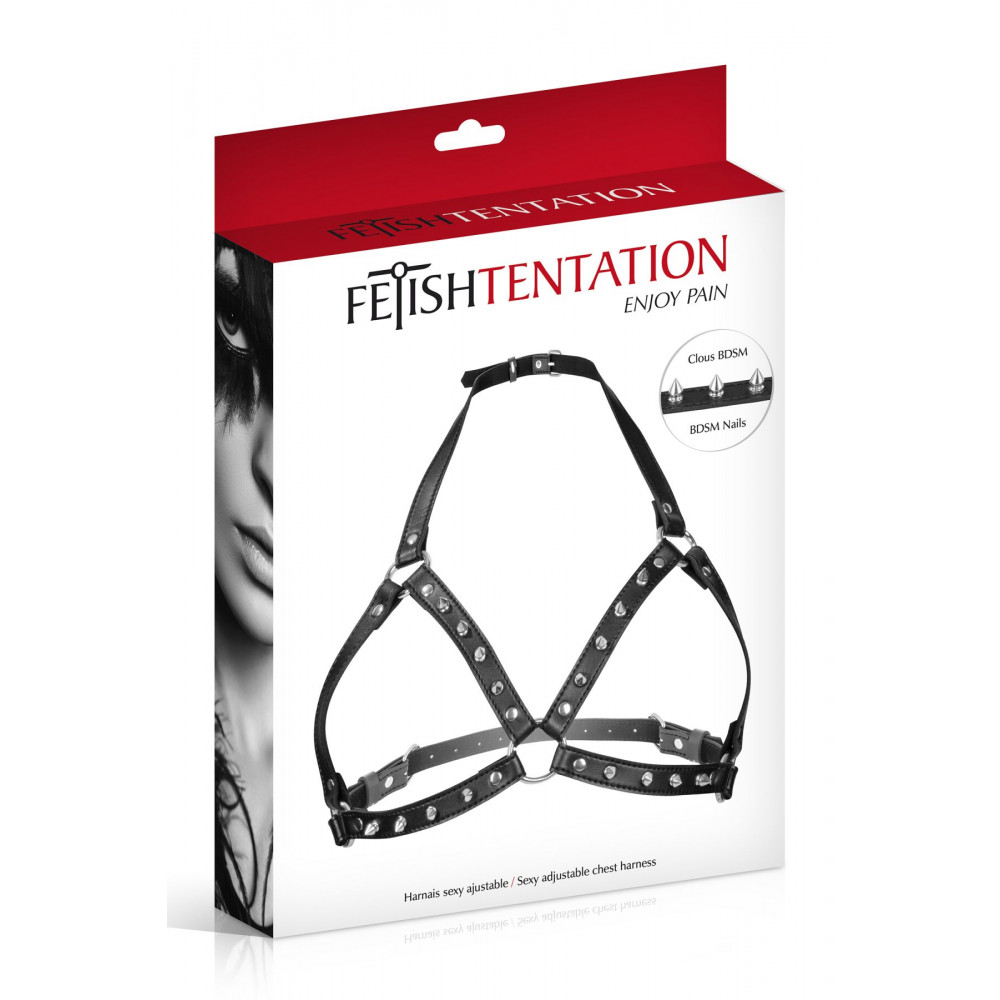 Чокеры, портупеи - Портупея с металлическими шипами Fetish Tentation Sexy Adjustable Chest Harness 1