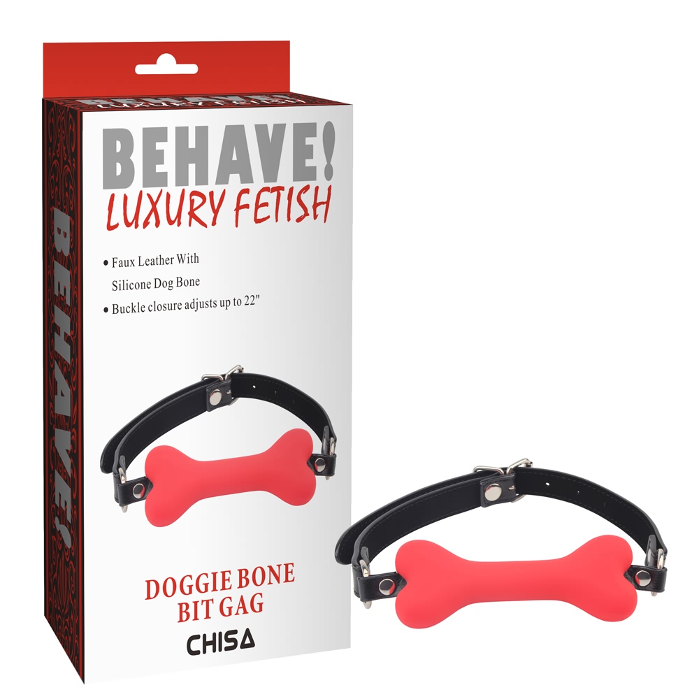 Кляп - Кляп-косточка красная Chisa Behave! Doggle Bone Bit Gag с черным ремешком