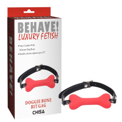 Кляп-косточка красная Chisa Behave! Doggle Bone Bit Gag с черным ремешком