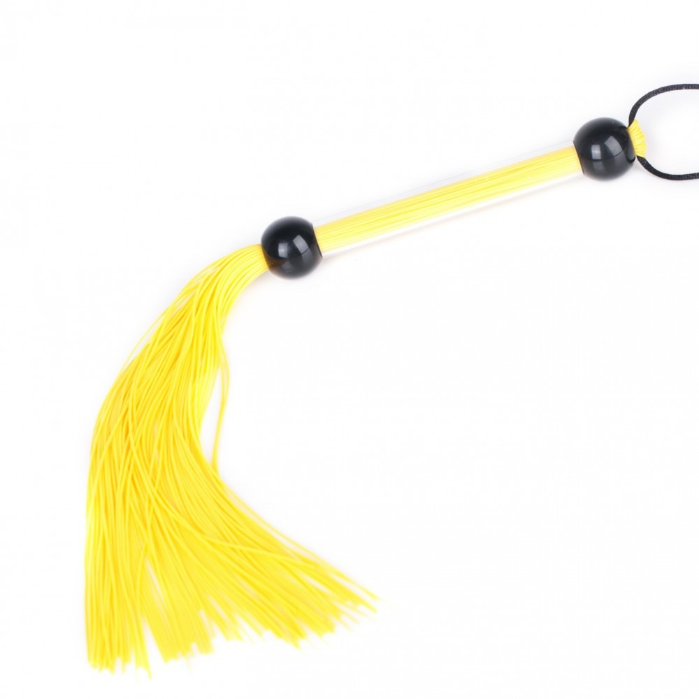 БДСМ игрушки - Кнут желтый 39 см прозрачная ручка 2 шарика FLOGGER DS Fetish 1