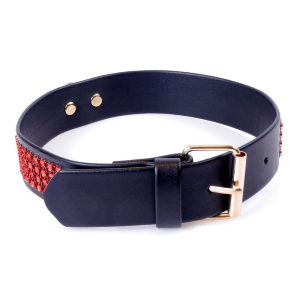 Электростимуляторы - Ошейник из искуственной кожи с кристаллами Fetish Boss Series - Collar with crystals Red, BS3300110 2