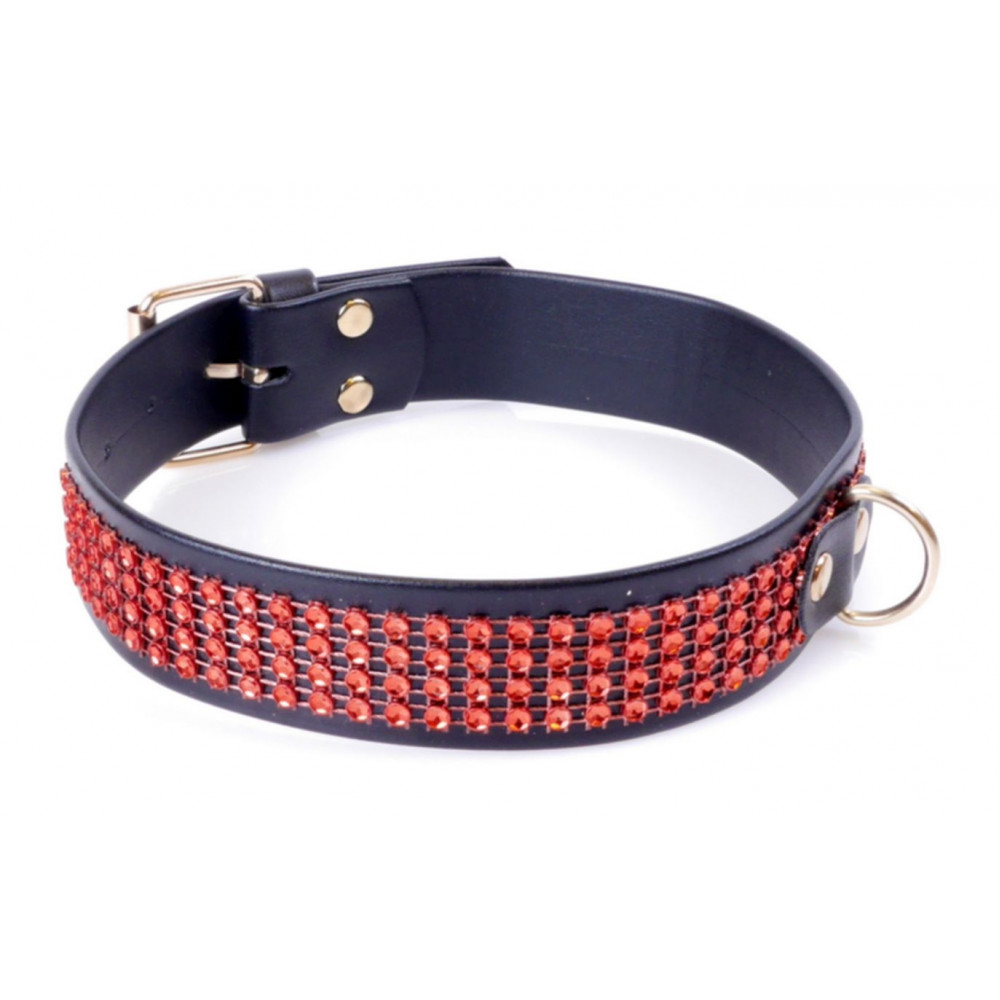 Электростимуляторы - Ошейник из искуственной кожи с кристаллами Fetish Boss Series - Collar with crystals Red, BS3300110 3