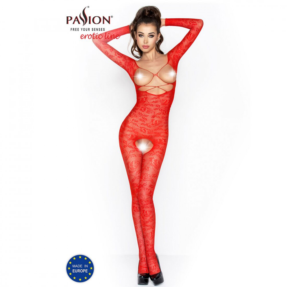 Бодистокинг - Бодистокинг Passion BS031 red, комбинезон с открытой грудью 4