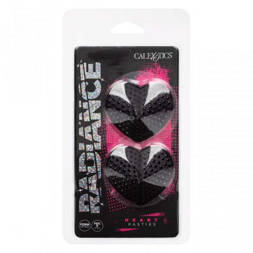 Эротическое белье - Пэстисы на соски в форме сердец Radiance CalExotics, со стразами, черные 1