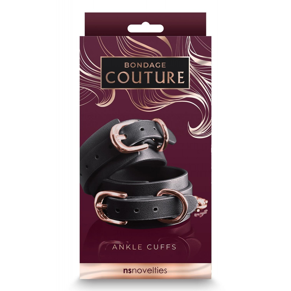 БДСМ игрушки - Поножи на лодыжки NS Novelties Bondage Couture черные с золотистой фурнитурой 5