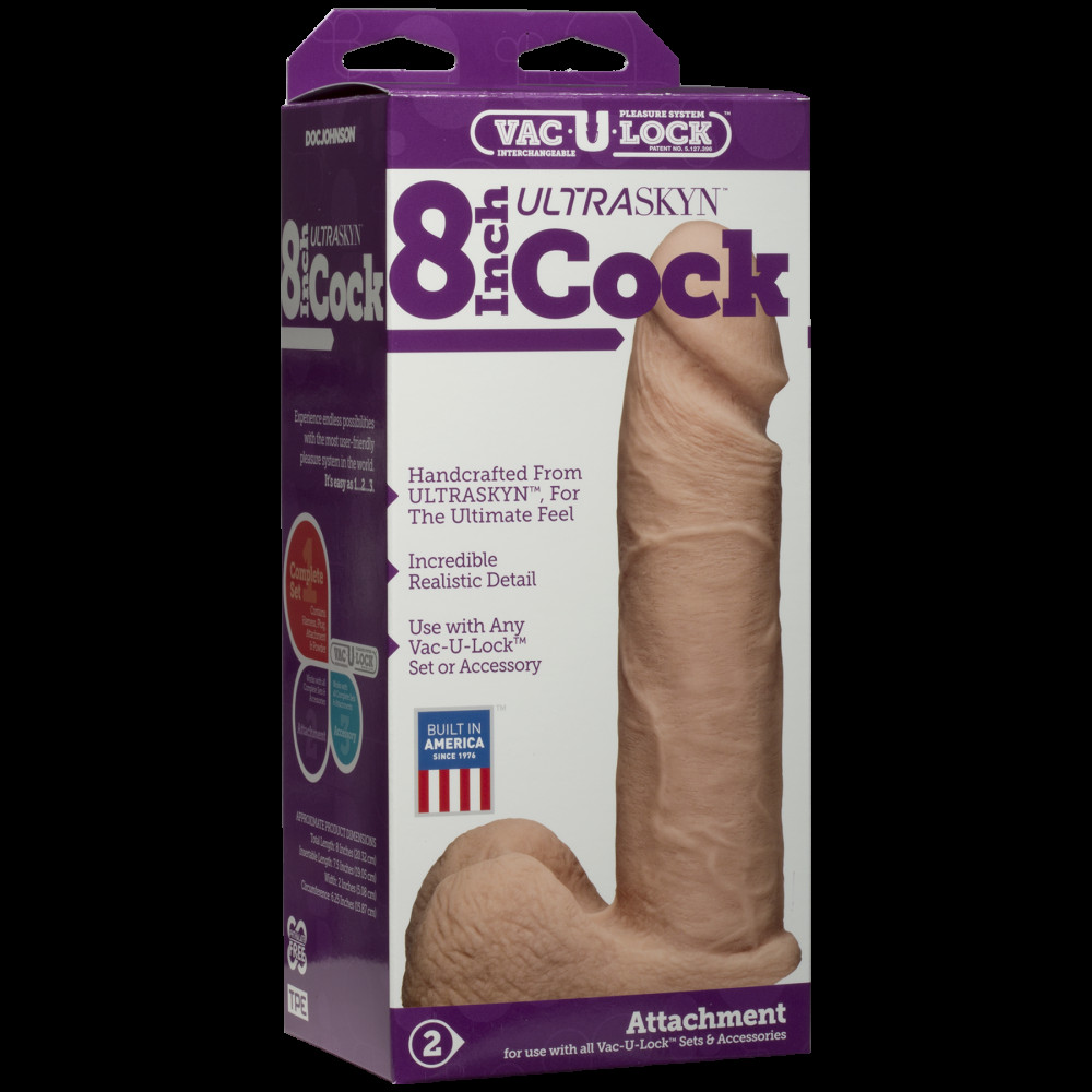 Фаллоимитаторы на присоске, двойные - Фаллоимитатор Doc Johnson Vac-U-Lock - 8 Inch ULTRASKYN Cock White, диаметр 5,1см 3