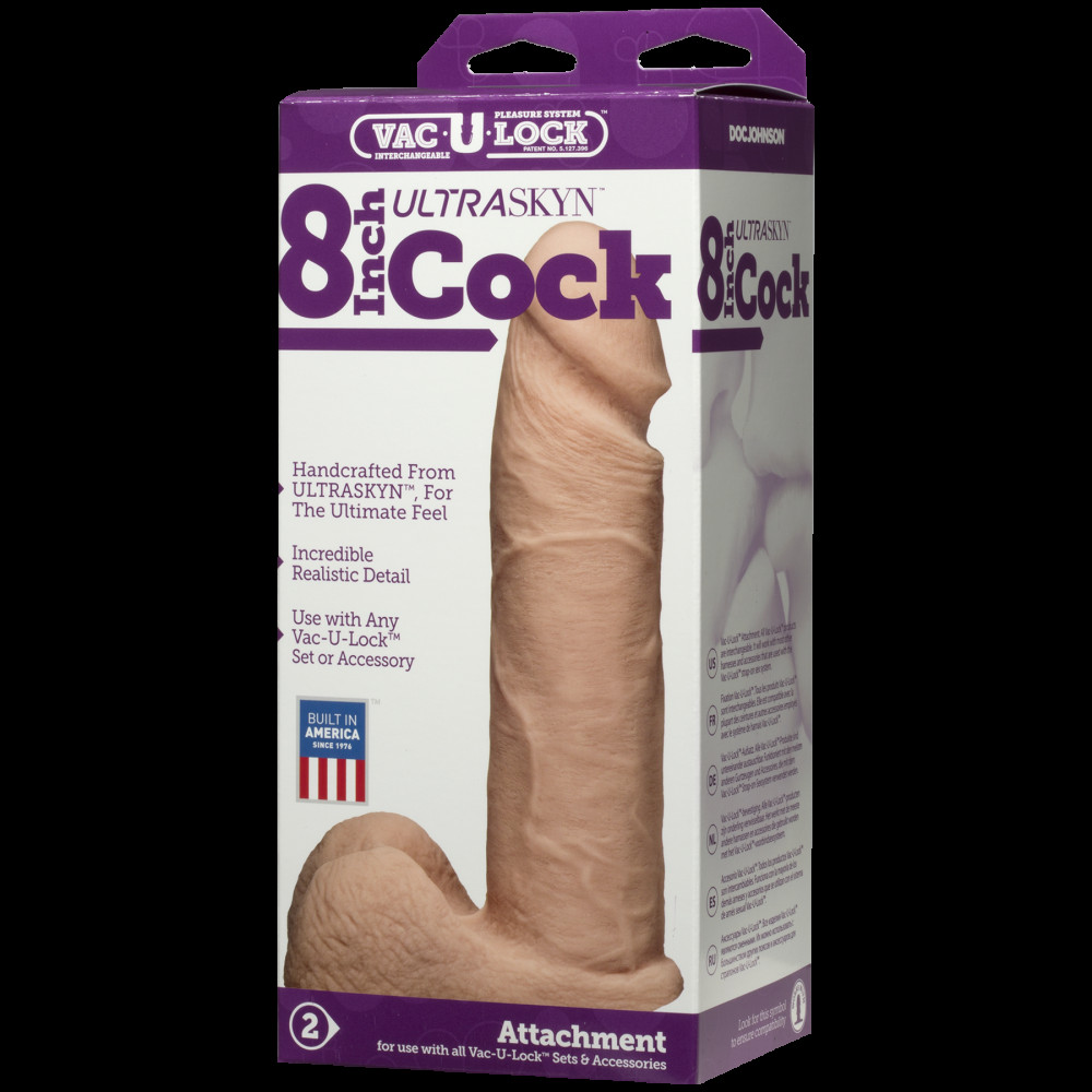Фаллоимитаторы на присоске, двойные - Фаллоимитатор Doc Johnson Vac-U-Lock - 8 Inch ULTRASKYN Cock White, диаметр 5,1см 2