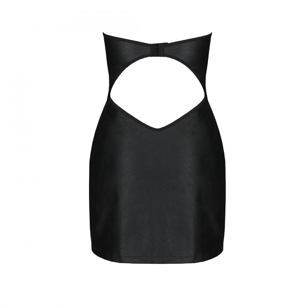 Эротические пеньюары и сорочки - Мини-платье из экокожи CELINE CHEMISE black XXL/XXXL — Passion: шнуровка, трусики в комплекте 2