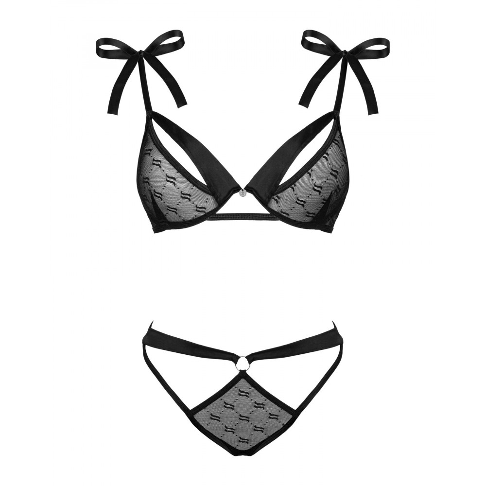 Эротические комплекты - Полупрозрачный эротический комплект Obsessive Obsessivia 2pcs set black S/M, бюстгальтер и трусики,  3