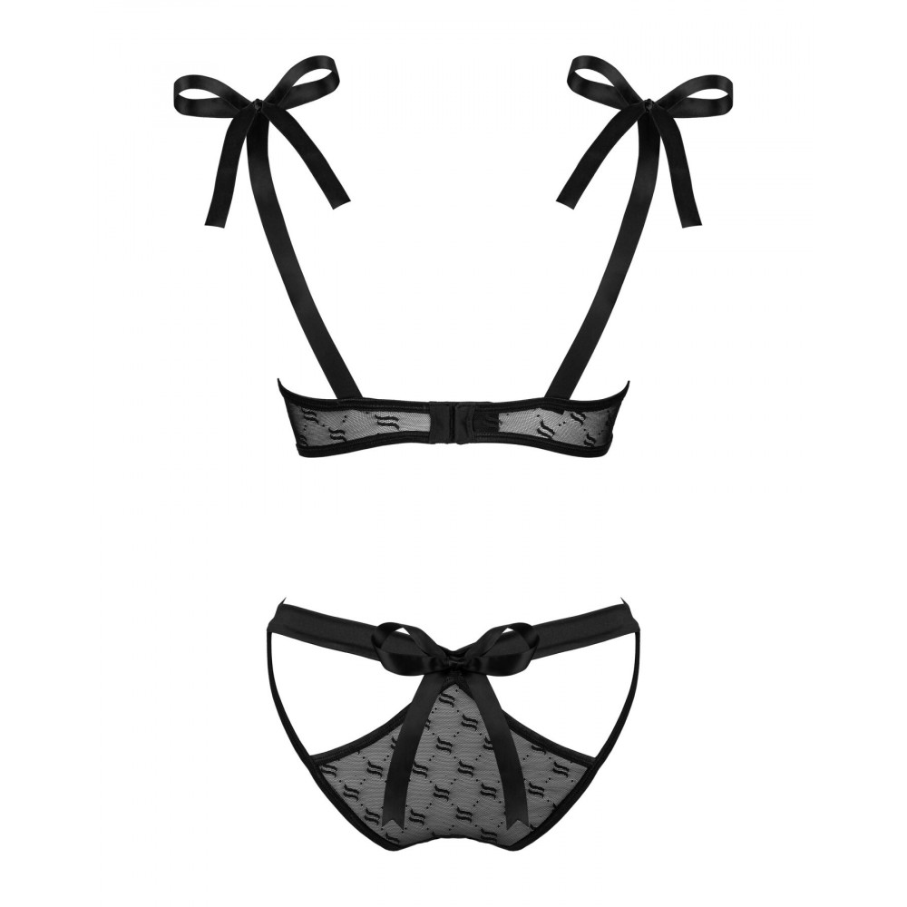 Эротические комплекты - Полупрозрачный эротический комплект Obsessive Obsessivia 2pcs set black S/M, бюстгальтер и трусики,  2