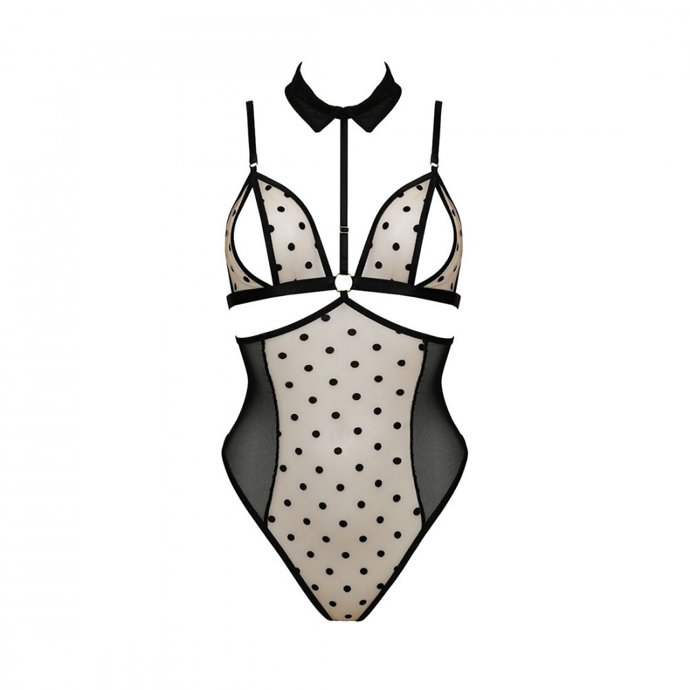 Эротическое боди - Боди с открытой грудью Passion DOMINICA BODY S/M beige, воротник-чокер, корсет 3