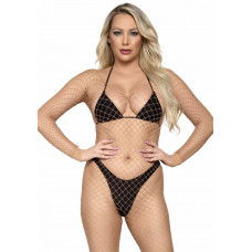 Бодистокинг в крупную сетку Leg Avenue Long Sleeved Bodystocking One size Nude, длинный рукав