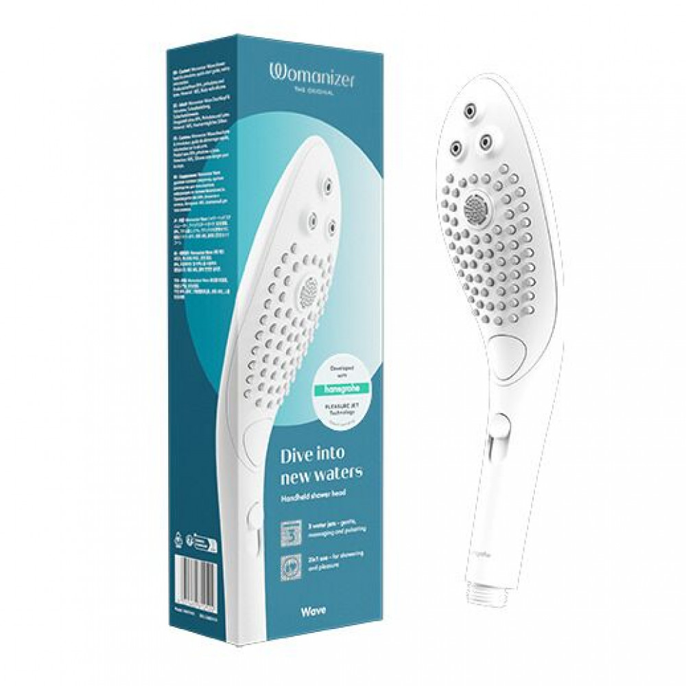 Вибромассажеры - Насадка-стимулятор для душа 2в1 Womanizer Wave White, массажер для интимных зон 6