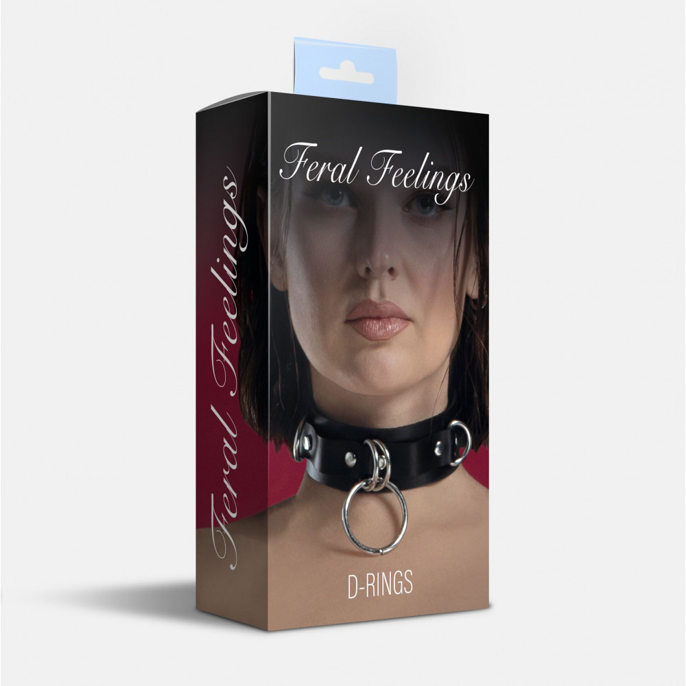 Ошейники, поводки - Ошейник для фиксации из натуральной кожи Feral Feelings - D-Rings Black 1