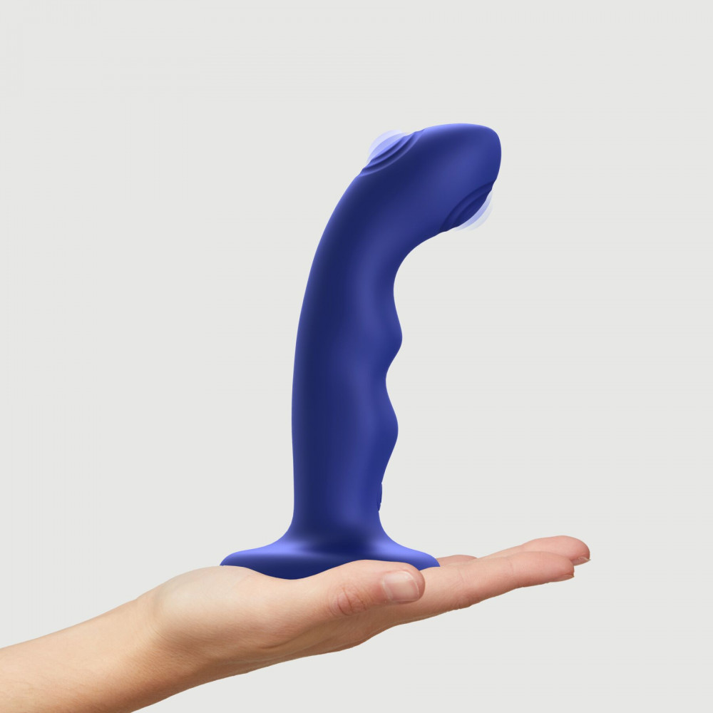 Страпон - Насадка для страпона с двойной точечной пульсацией Strap-On-Me TAPPING DILDO WAVE - NIGHT BLUE 5