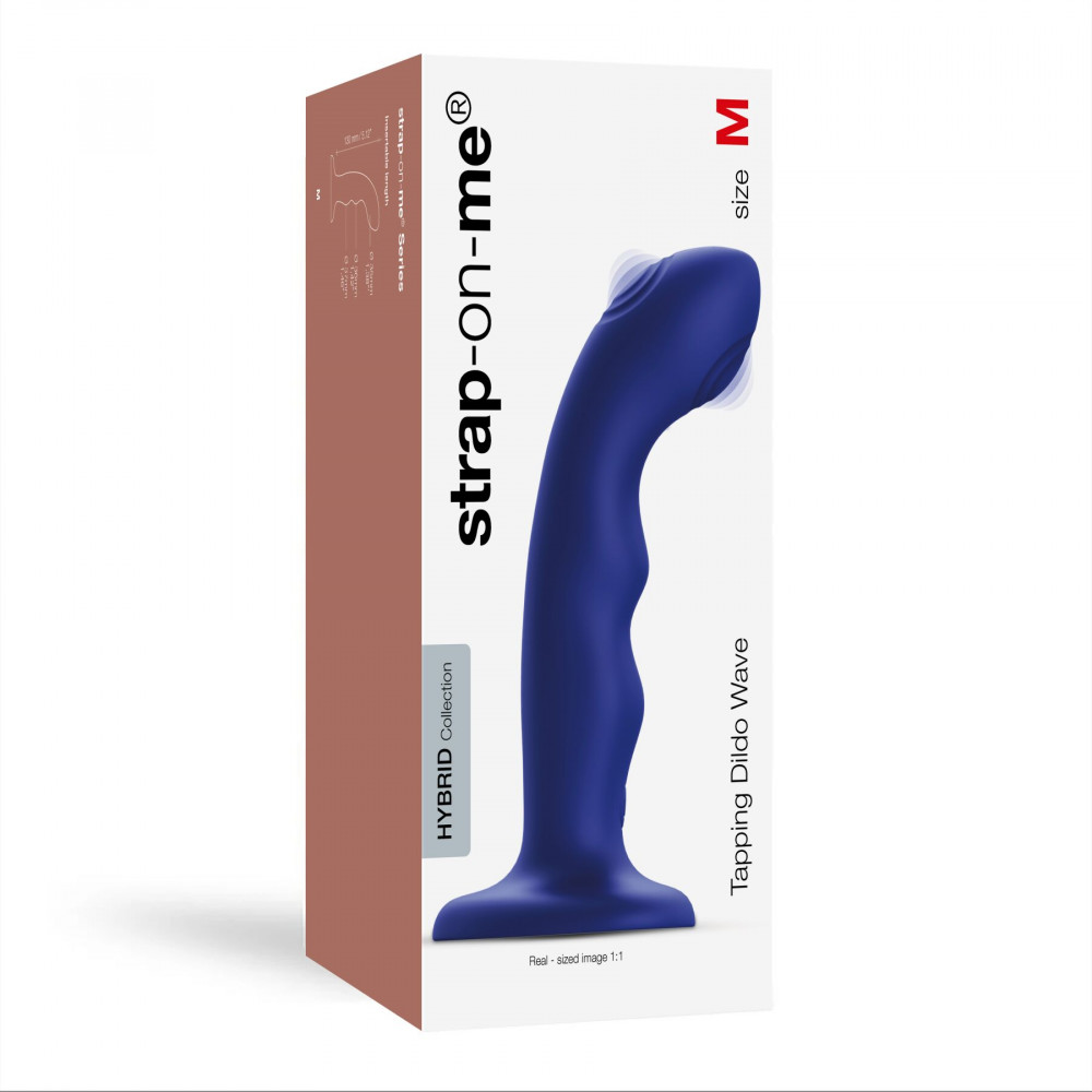 Страпон - Насадка для страпона с двойной точечной пульсацией Strap-On-Me TAPPING DILDO WAVE - NIGHT BLUE 4