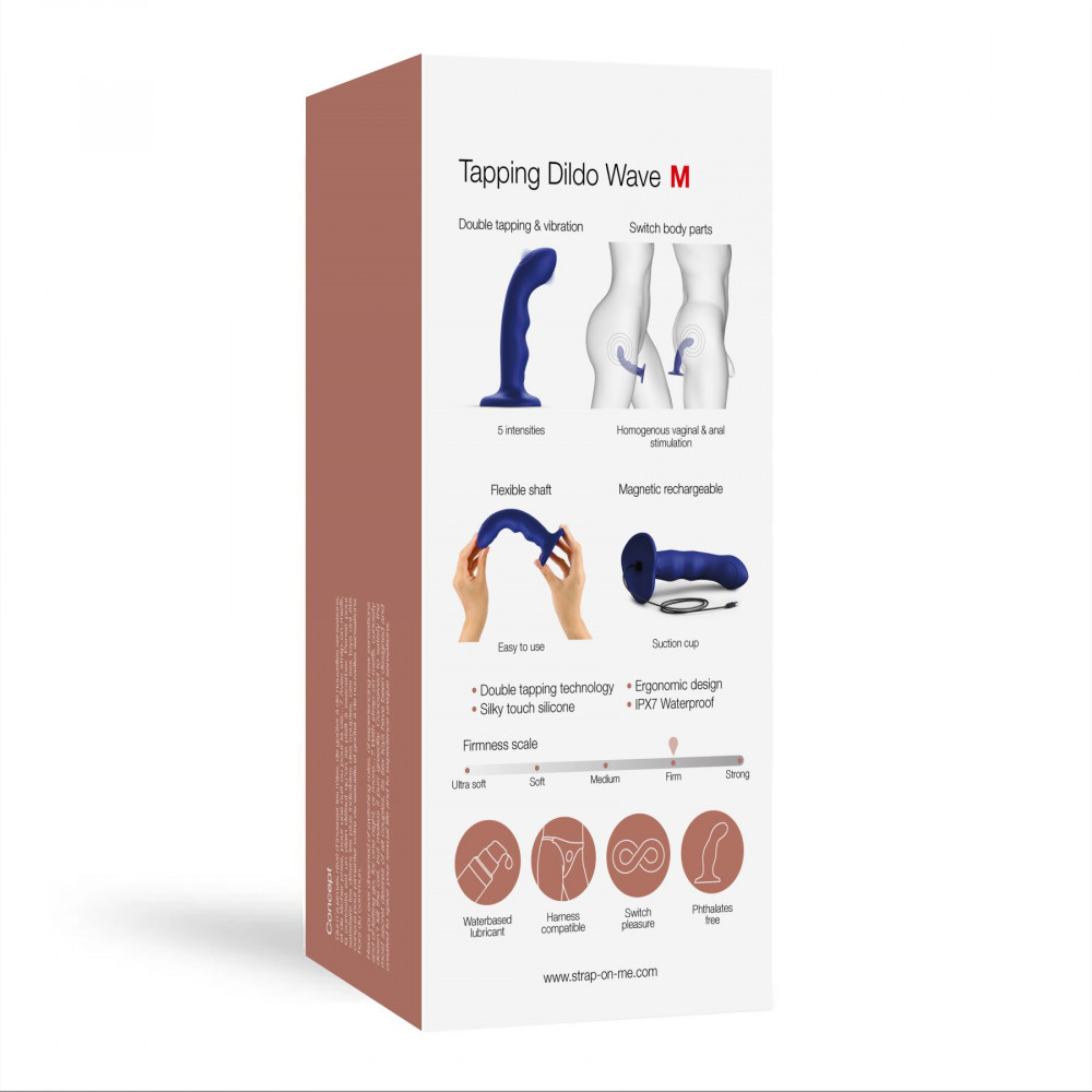Страпон - Насадка для страпона с двойной точечной пульсацией Strap-On-Me TAPPING DILDO WAVE - NIGHT BLUE 3