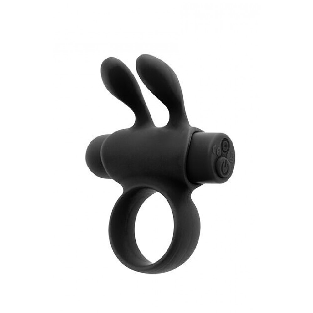Эрекционные кольца с вибрацией - Эрекционное виброкольцо S Pleasures Premium Rabbit Ring, черное, со съемной вибропулей и ушками