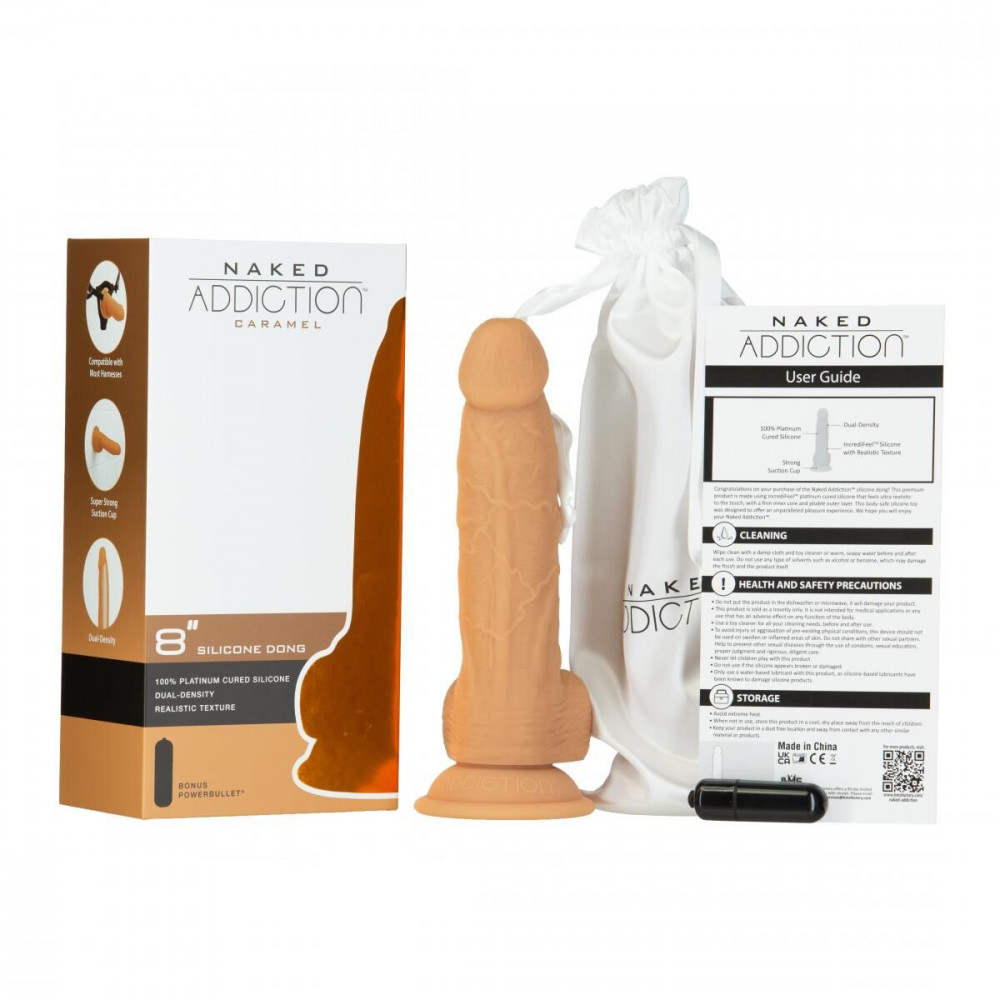 Фаллоимитаторы на присоске, двойные - Фаллоимитатор Naked Addiction — 8″ Silicone Dual Density Dildo Vanilla, вибропуля в подарок 3