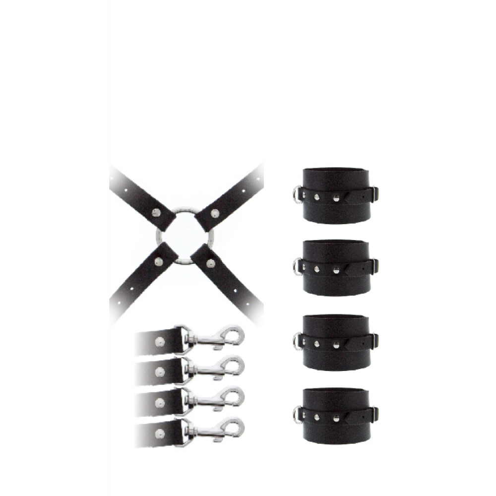 Наручники, веревки, бондажы, поножи - Система фиксации GP LEATHER HOG TIE CUFF SET