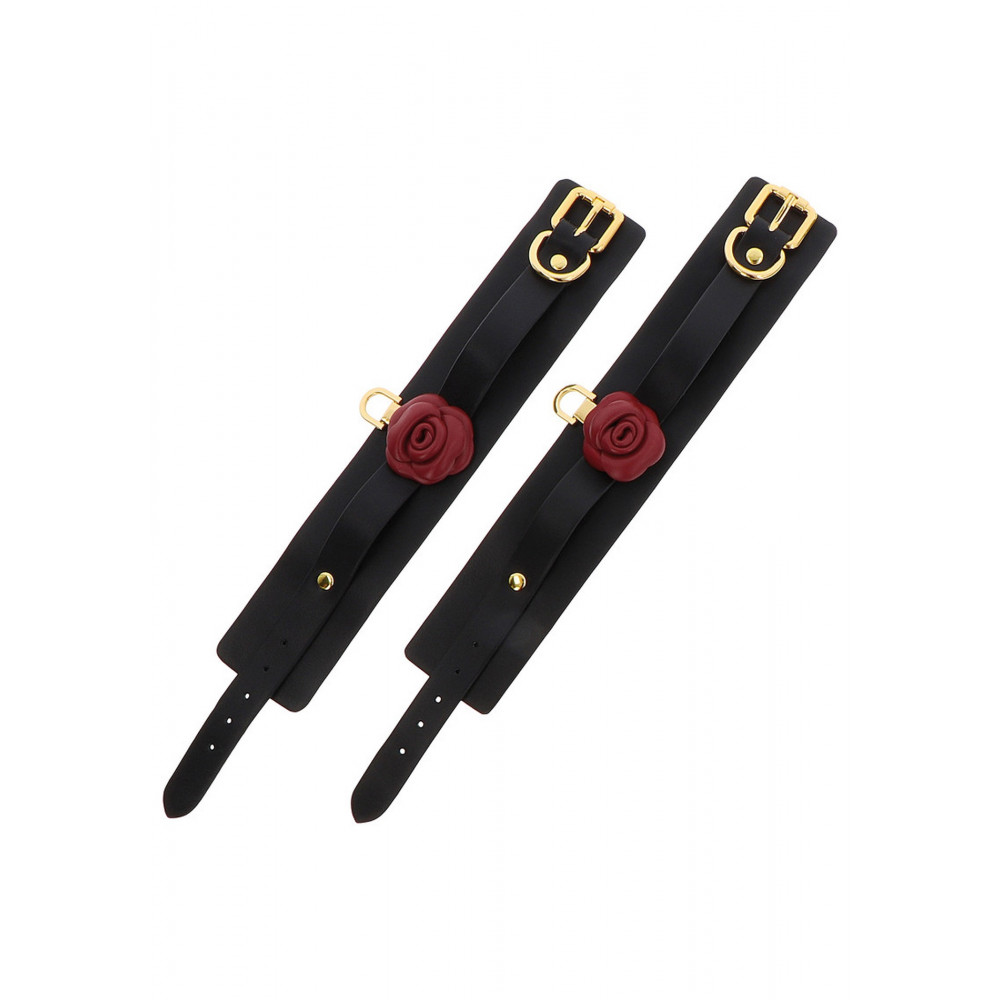 БДСМ игрушки - Черные наручники Taboom Wild Roses Wrist Cuffs с декоративными красными розами 5