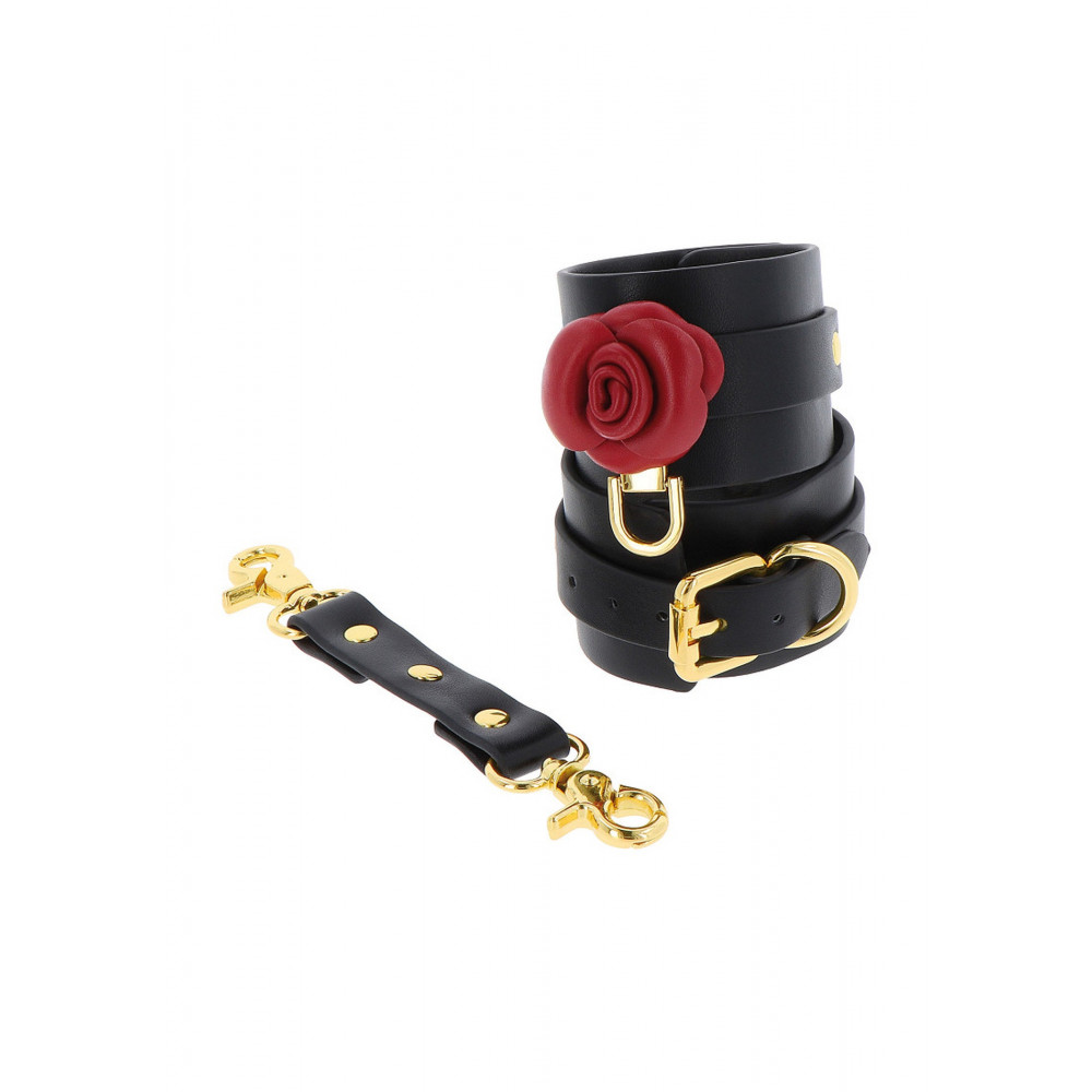 БДСМ игрушки - Черные наручники Taboom Wild Roses Wrist Cuffs с декоративными красными розами 4