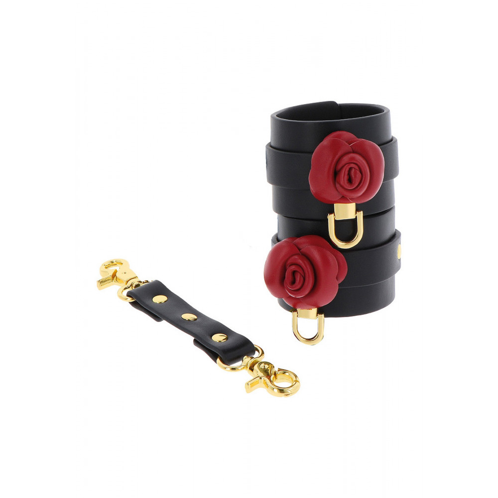 БДСМ игрушки - Черные наручники Taboom Wild Roses Wrist Cuffs с декоративными красными розами 3