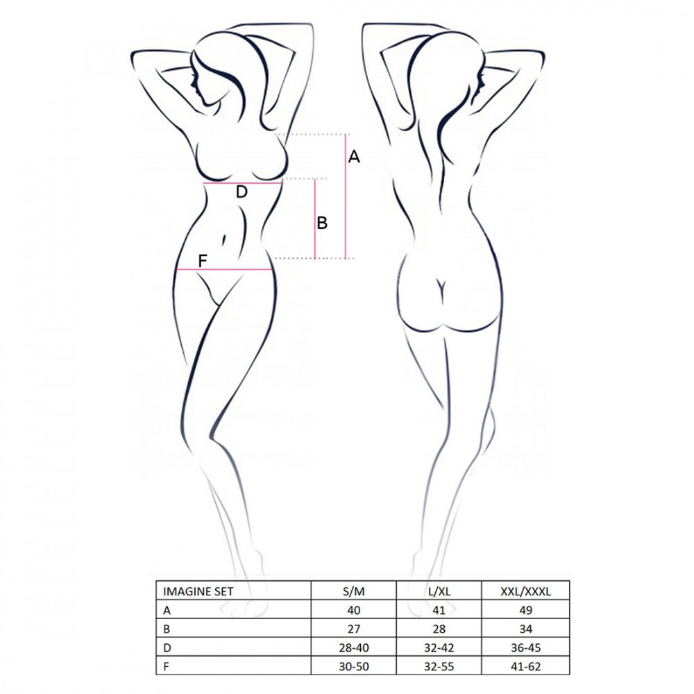Эротические комплекты - Комплект белья IMAGINE SET OpenBra black L/XL - Passion: лиф - мини-сорочка, трусики с оборками 1