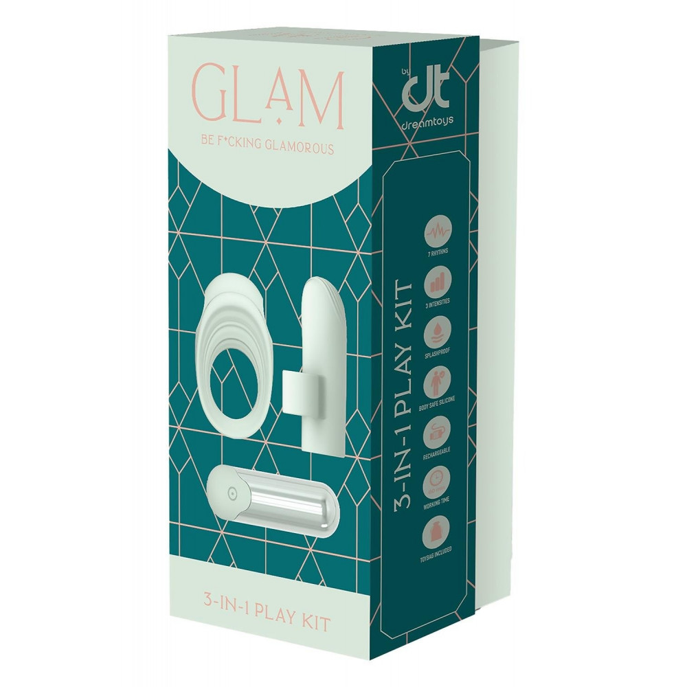 Секс игрушки - Ерекционное кольцо с вибропулей и вибратор на пальчик Dream Toys GLAM мятный 5
