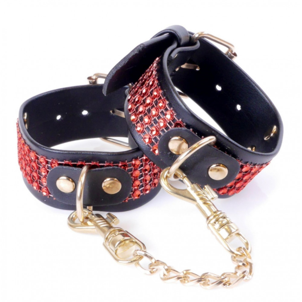 Электростимуляторы - Наручники из искуственной кожи с кристаллами Fetish Boss Series - Handcuffs with cristals Red, BS3300109