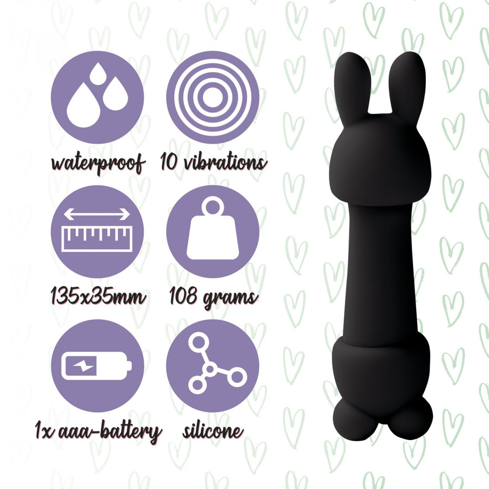 Клиторальный вибратор - Мини-вибратор FeelzToys Mister Bunny Black с двумя насадками 2